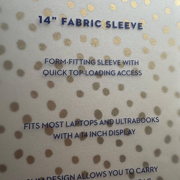 Dabney Lee fabric sleeve for laptops or Ultrabooks 14” white gold polka dots vel - Picture 11 of 12